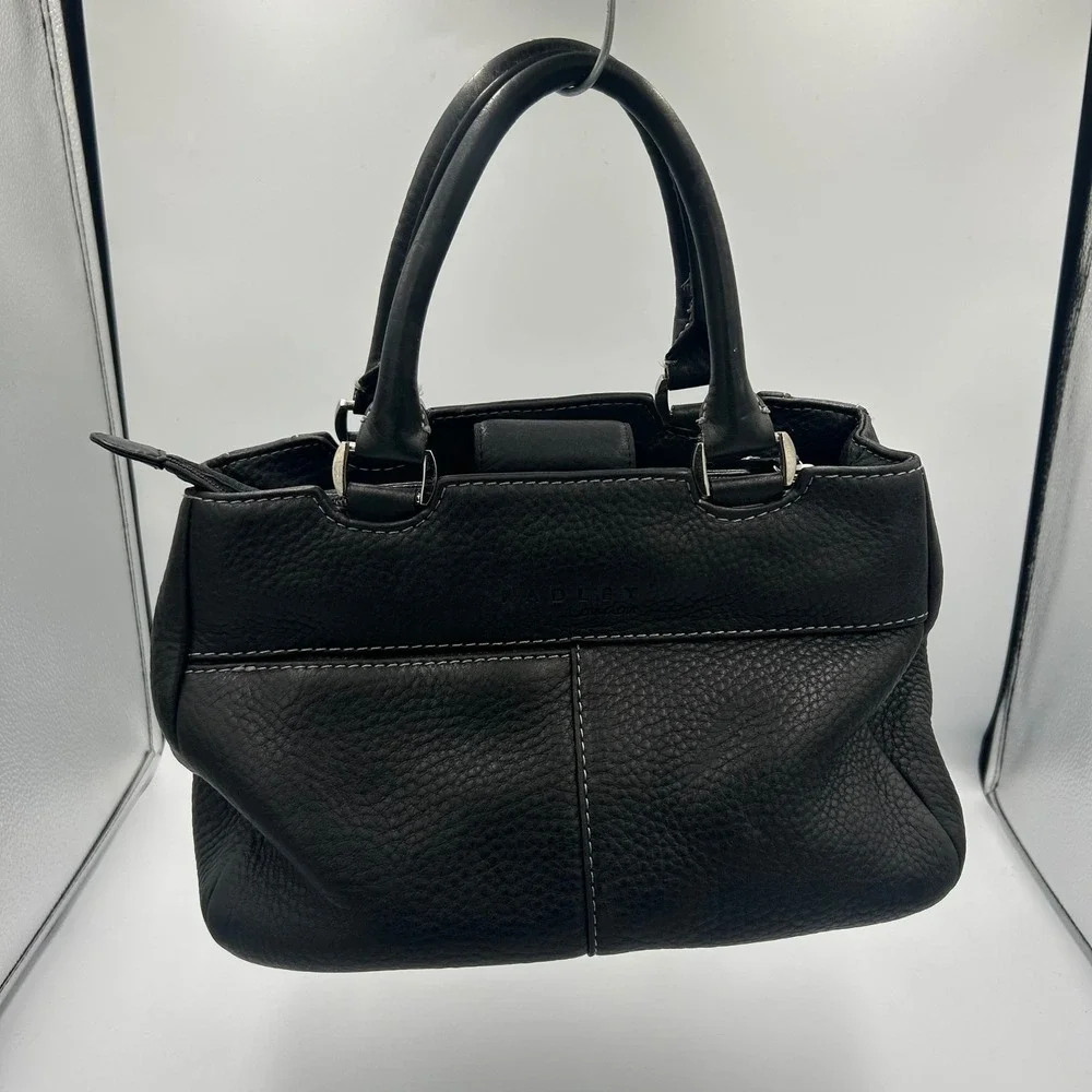 Radley London Satchel Handbag Womens Small Black Leather Contrast Stitch B-027